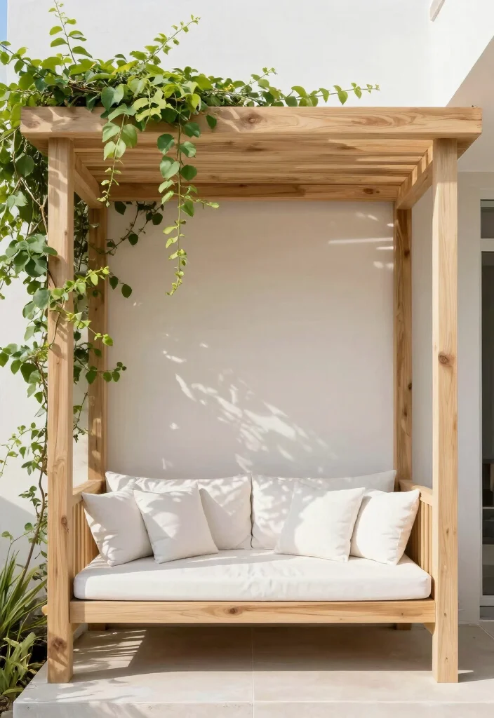 14 Balcony Pergola Ideas for Shade & Style - 1. Minimalist Wooden Pergola 1