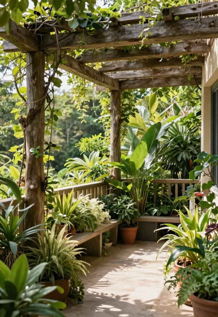 14 Balcony Pergola Ideas for Shade & Style - 13. Biophilic Design Pergola 1