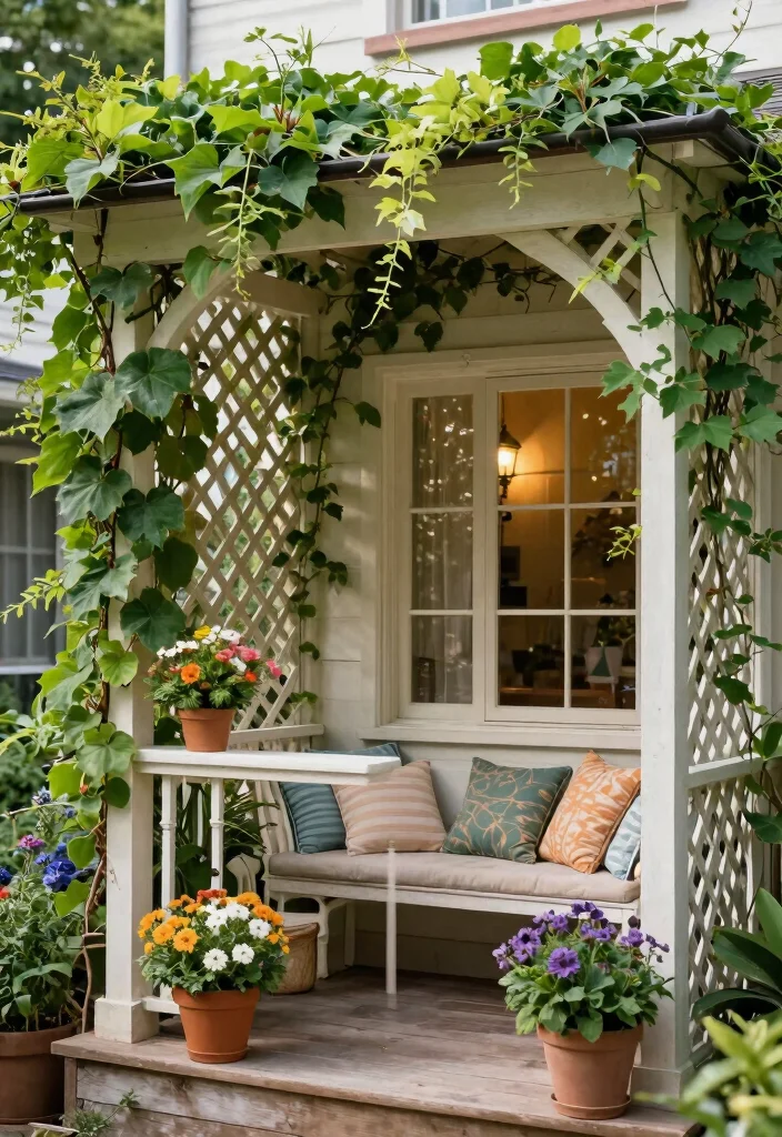 14 Balcony Pergola Ideas for Shade & Style - 2. Lattice-Style Pergola 1