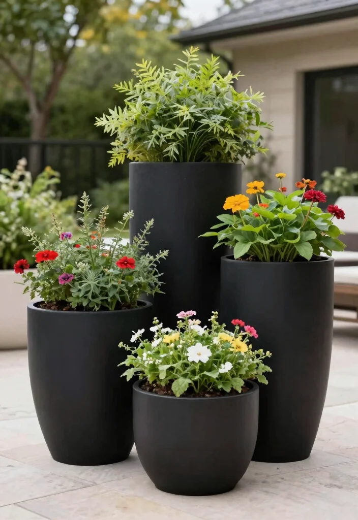 14 Black Patio Furniture Ideas That Look Sleek & Chic 52 14 Black Patio Furniture Ideas That Look Sleek & Chic - 12. Modern Black Planters 1