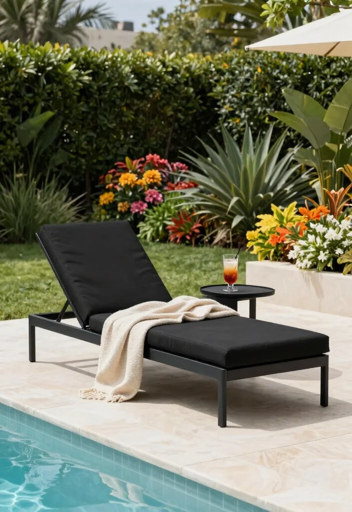 14 Black Patio Furniture Ideas That Look Sleek & Chic 23 14 Black Patio Furniture Ideas That Look Sleek & Chic - 3. Contemporary Black Chaise Lounge 1