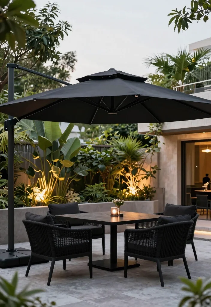 14 Black Patio Furniture Ideas That Look Sleek & Chic 36 14 Black Patio Furniture Ideas That Look Sleek & Chic - 6. Elegant Black Umbrella 1