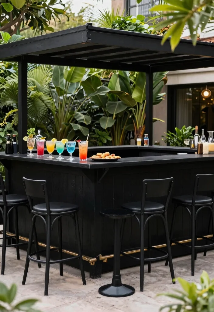 14 Black Patio Furniture Ideas That Look Sleek & Chic 39 14 Black Patio Furniture Ideas That Look Sleek & Chic - 9. Chic Black Outdoor Bar Set 1