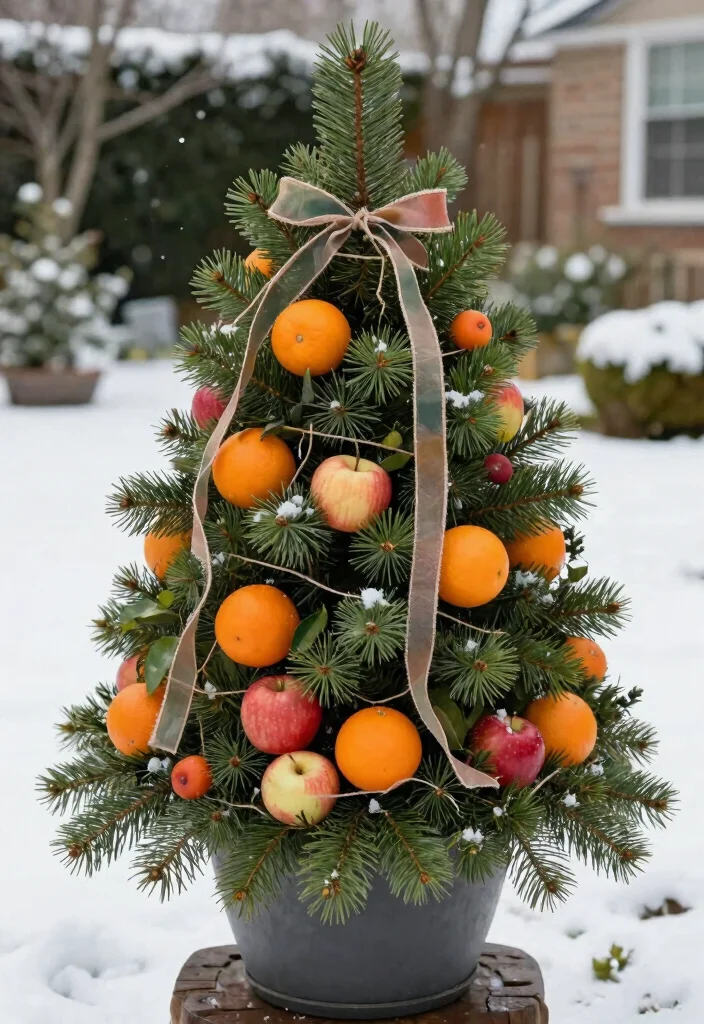 14 Christmas Outdoor Planter Ideas That Sparkle With Festive Charm - 11. Seasonal Fruit and Greenery Combo 1