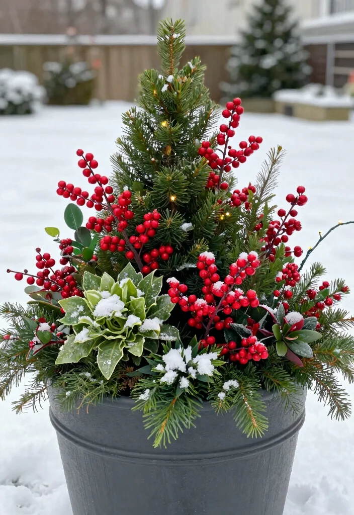 14 Christmas Outdoor Planter Ideas That Sparkle With Festive Charm - 12. Sparkling Berry Displays 1