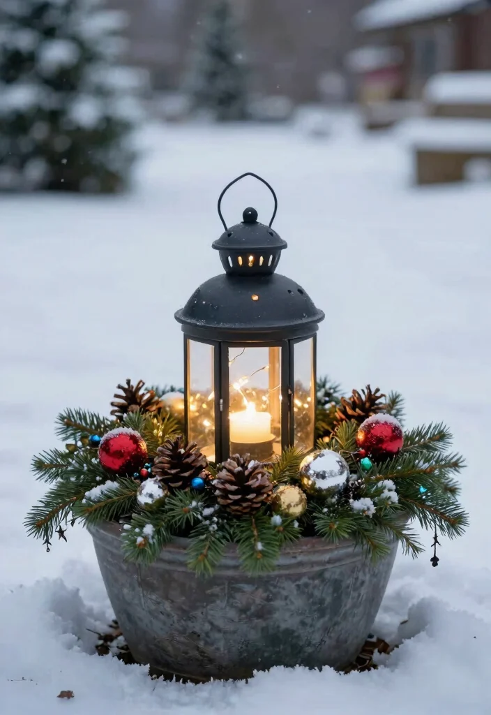 14 Christmas Outdoor Planter Ideas That Sparkle With Festive Charm - 7. Lantern-Lit Planter Displays 1