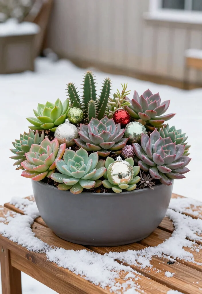 14 Christmas Outdoor Planter Ideas That Sparkle With Festive Charm - 8. Festive Succulent Arrangements 1