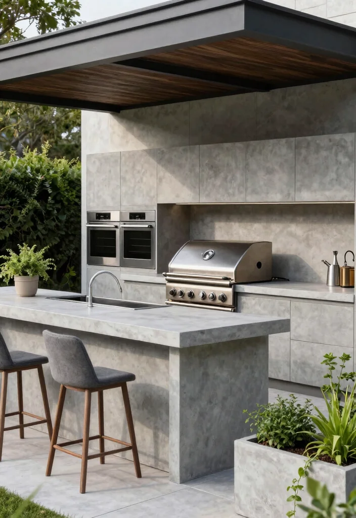 14 Concrete Backyard Ideas That Look Modern & Stylish 28 14 Concrete Backyard Ideas That Look Modern & Stylish - 8. Concrete Outdoor Kitchen 1