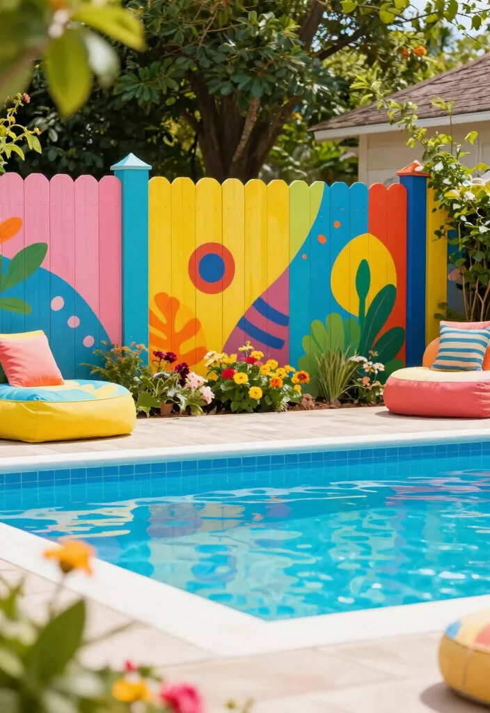 14 Pool Fence Ideas Australia Homeowners Are Choosing 64 14 Pool Fence Ideas Australia Homeowners Are Choosing - 14. Bold Colorful Fence Art 1