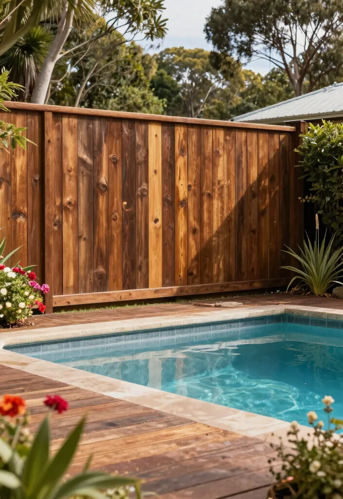 14 Pool Fence Ideas Australia Homeowners Are Choosing 2 14 Pool Fence Ideas Australia Homeowners Are Choosing - 2. Rustic Timber Fencing 1