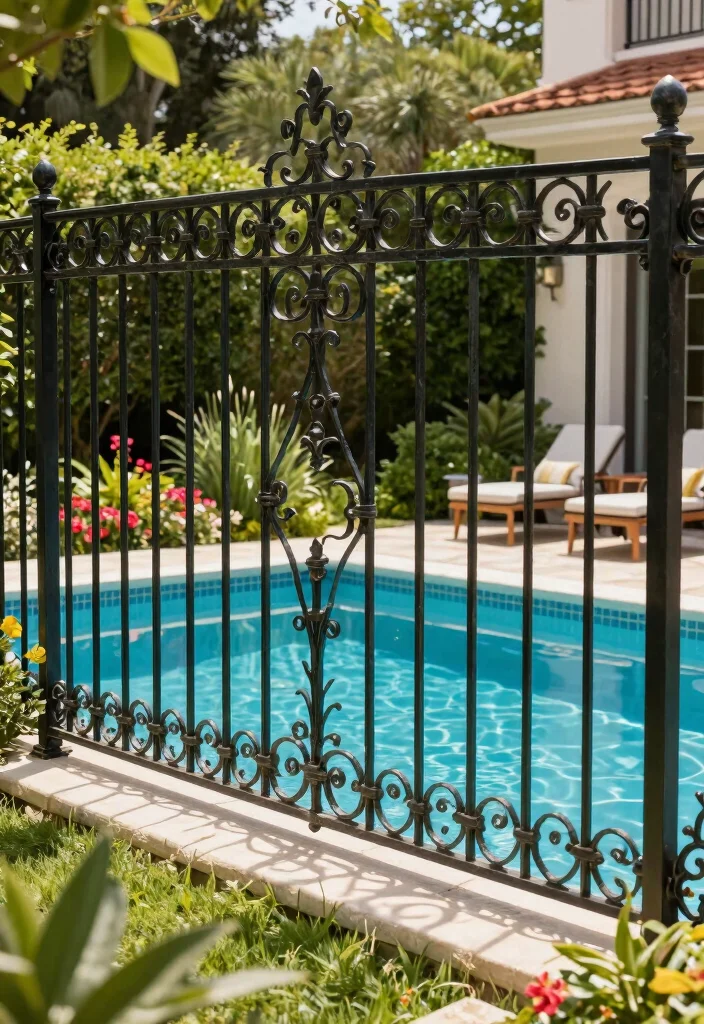 14 Pool Fence Ideas Australia Homeowners Are Choosing 13 14 Pool Fence Ideas Australia Homeowners Are Choosing - 3. Stylish Wrought Iron Fencing 1