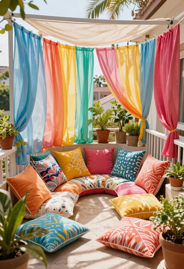 14 Room Balcony Ideas That Feel Cozy & Bright 61 14 Room Balcony Ideas That Feel Cozy & Bright - 11. Bright Outdoor Fabrics 1