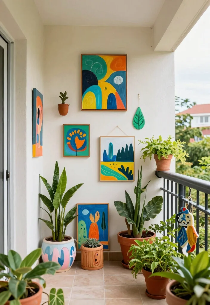 14 Room Balcony Ideas That Feel Cozy & Bright 64 14 Room Balcony Ideas That Feel Cozy & Bright - 14. Bright Outdoor Art 1