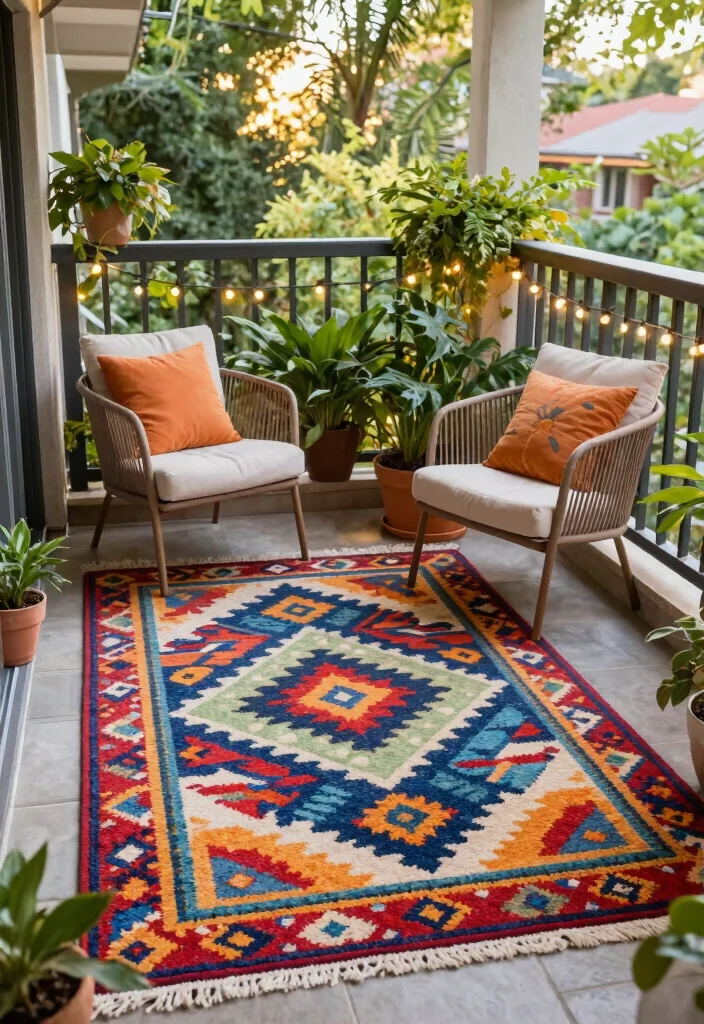14 Room Balcony Ideas That Feel Cozy & Bright 49 14 Room Balcony Ideas That Feel Cozy & Bright - 9. Outdoor Rugs for Comfort 1