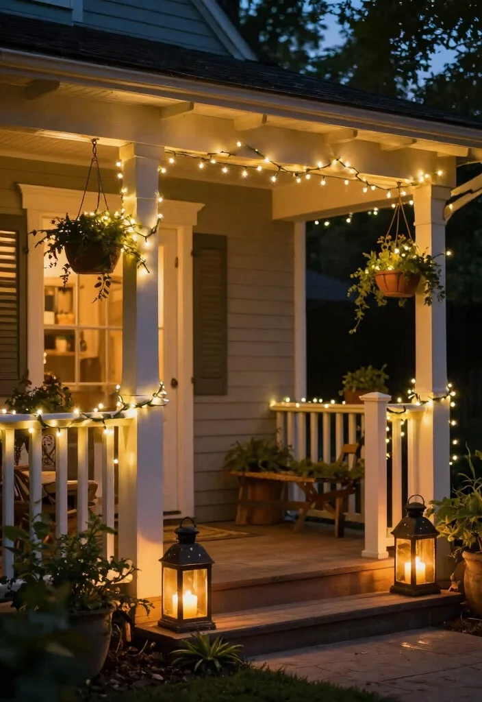 14 Summer Front Porch Ideas for a Bright Seasonal Refresh 61 14 Summer Front Porch Ideas for a Bright Seasonal Refresh - 11. Fairy Lights for Evening Ambiance 1