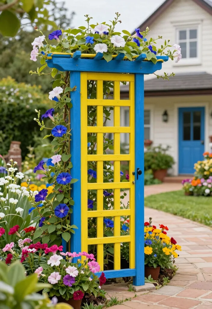 14 Trellis Ideas Front of House That Add Instant Charm 40 14 Trellis Ideas Front of House That Add Instant Charm - 10. Colorful Painted Trellis 1