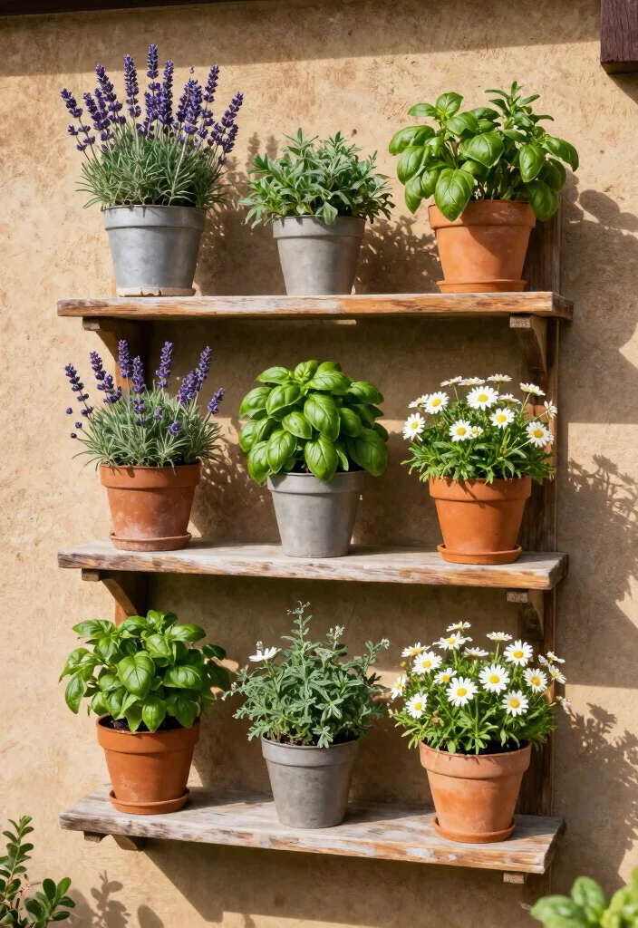 15 Backyard Layout Ideas That Maximize Space Beautifully 2 15 Backyard Layout Ideas That Maximize Space Beautifully - 2. Floating Shelves with Potted Herbs and Flowers 1