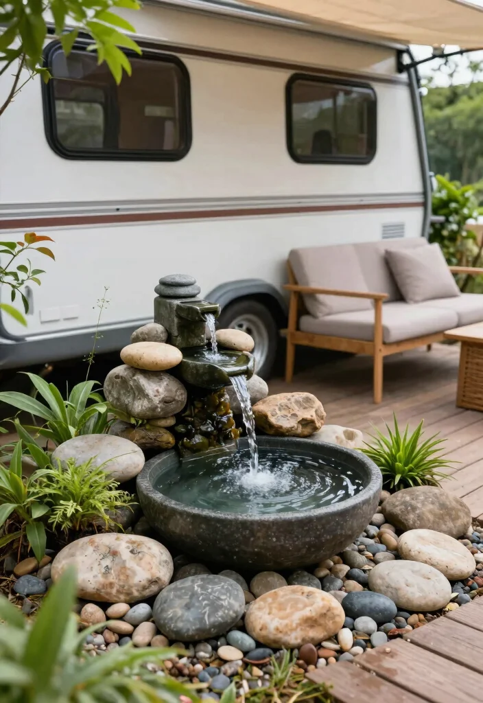 15 Camper Patio Ideas That Upgrade Your Campsite Vibes 52 15 Camper Patio Ideas That Upgrade Your Campsite Vibes - 12. Water Features for Tranquility 1