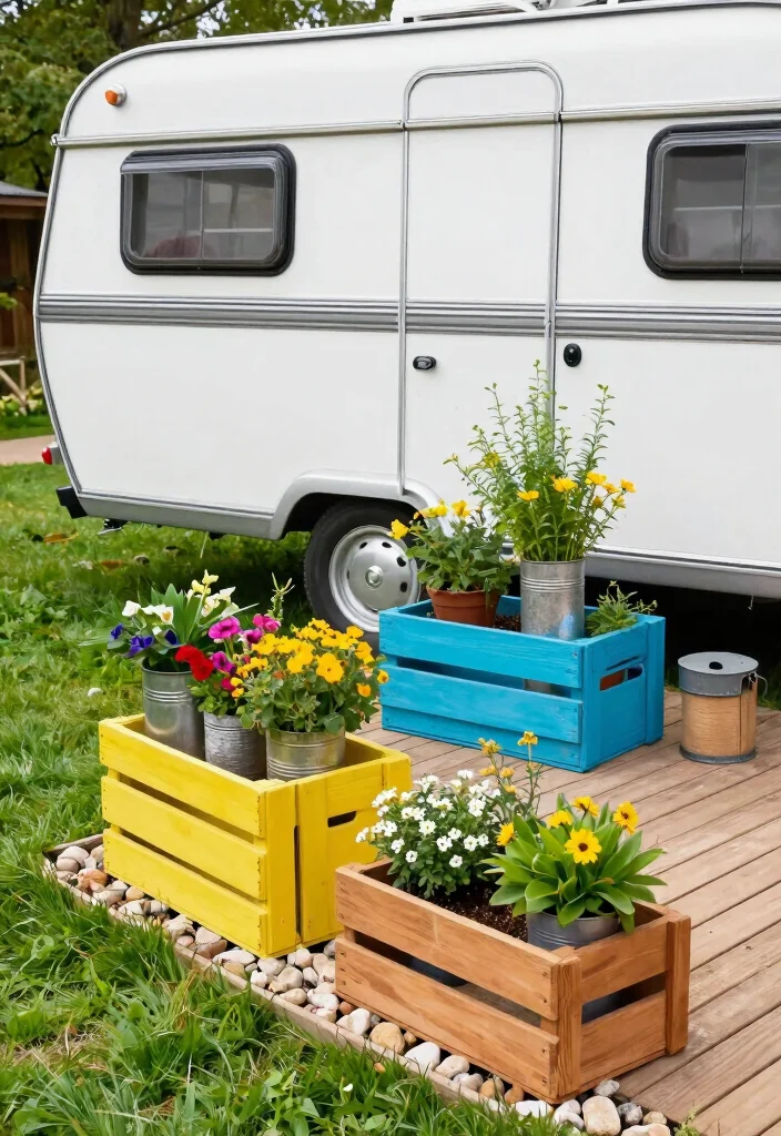 15 Camper Patio Ideas That Upgrade Your Campsite Vibes 3 15 Camper Patio Ideas That Upgrade Your Campsite Vibes - 3. Eco-Friendly Planters 1