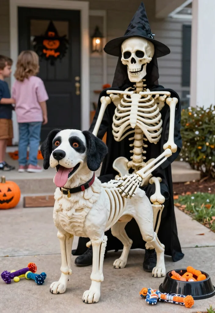 15 Front Yard Skeleton Ideas for Spooky Outdoor Fun - 12. Skeletons with Animals 1