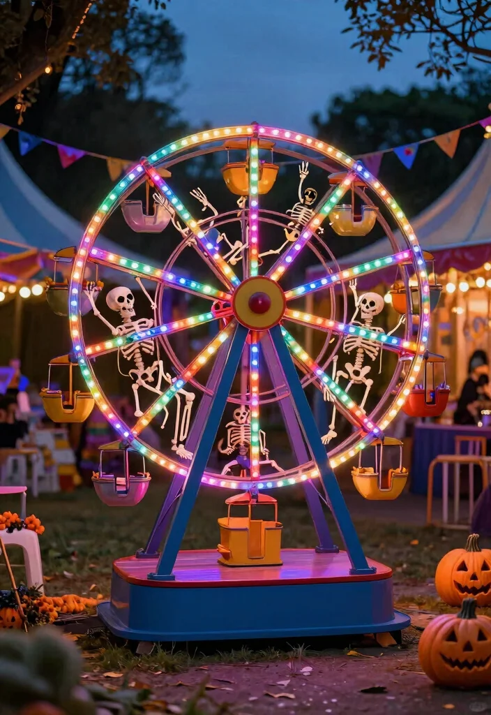 15 Front Yard Skeleton Ideas for Spooky Outdoor Fun - 13. Skeletons on a Ferris Wheel 1