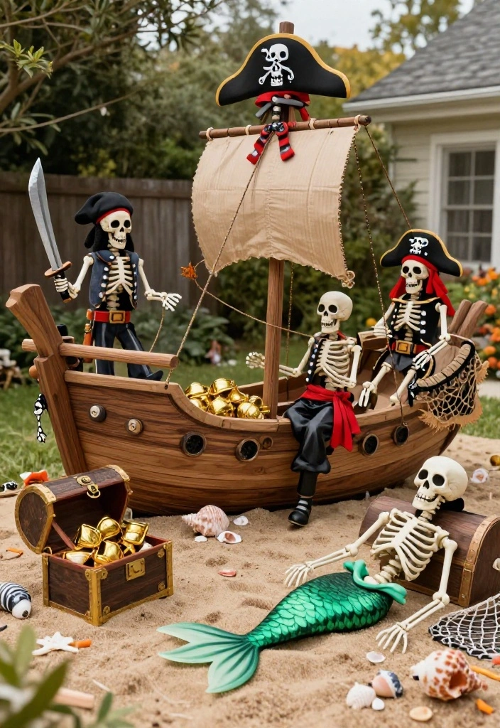 15 Front Yard Skeleton Ideas for Spooky Outdoor Fun - 4. Pirate Skeleton Crew 1