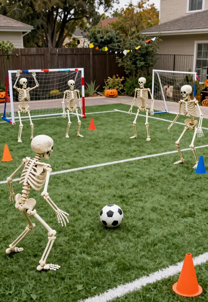 15 Front Yard Skeleton Ideas for Spooky Outdoor Fun - 5. Skeleton Soccer Game 1