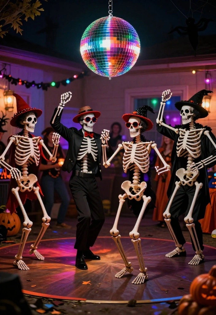 15 Front Yard Skeleton Ideas for Spooky Outdoor Fun - 9. Skeleton Dance Party 1