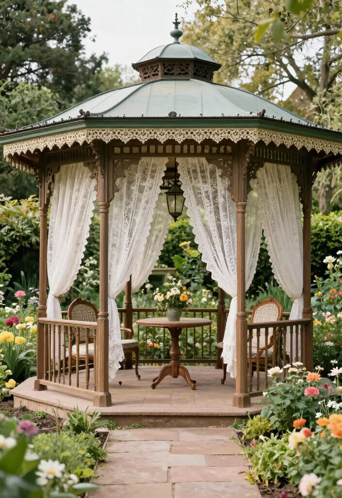 15 Gazebo Ideas Backyard Outdoor Lovers Will Adore - 10. Vintage Gazebo with Antique Charm 1