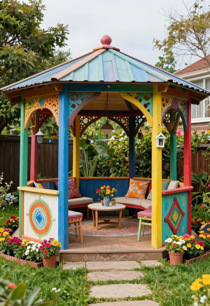 15 Gazebo Ideas Backyard Outdoor Lovers Will Adore - 12. Artsy DIY Gazebo 1
