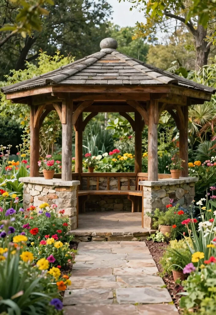 15 Gazebo Ideas Backyard Outdoor Lovers Will Adore - 3. Rustic Stone Gazebo 1