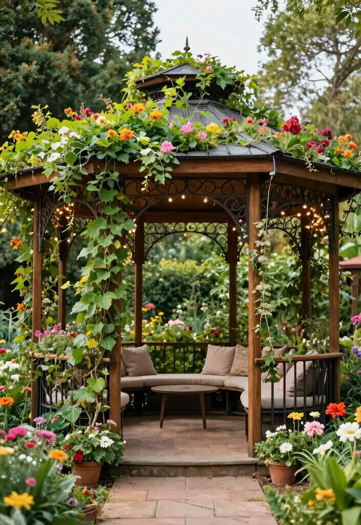 15 Gazebo Ideas Backyard Outdoor Lovers Will Adore - 5. Garden Gazebo with Climbing Vines 1