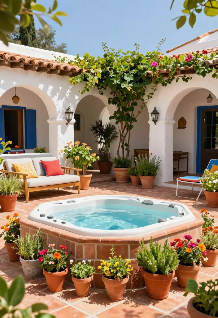 15 Outdoor Hot Tub Ideas That Feel Like a Private Spa 52 15 Outdoor Hot Tub Ideas That Feel Like a Private Spa - 12. Mediterranean Vibes with a Hot Tub 1