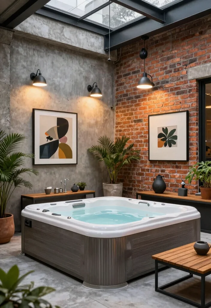 15 Outdoor Hot Tub Ideas That Feel Like a Private Spa 53 15 Outdoor Hot Tub Ideas That Feel Like a Private Spa - 13. Industrial Chic Hot Tub Space 1