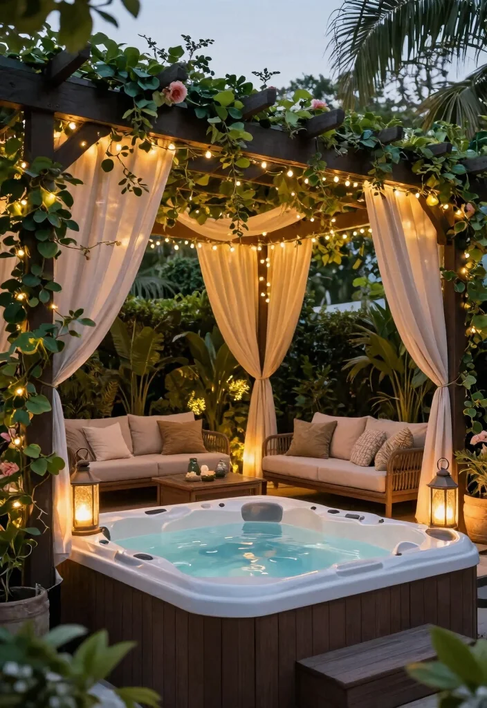 15 Outdoor Hot Tub Ideas That Feel Like a Private Spa 47 15 Outdoor Hot Tub Ideas That Feel Like a Private Spa - 7. Spa-Inspired Pergola Retreat 1