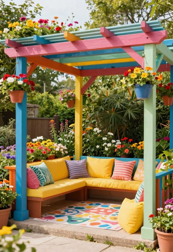 15 Patio Pergola Ideas for Stylish Outdoor Shade 64 15 Patio Pergola Ideas for Stylish Outdoor Shade - 14. Colorful Painted Pergola 1