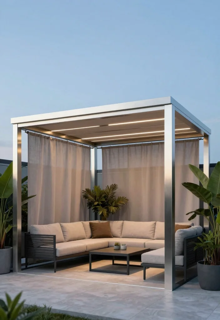 15 Patio Pergola Ideas for Stylish Outdoor Shade 13 15 Patio Pergola Ideas for Stylish Outdoor Shade - 3. Metal Pergola with Modern Flair 1