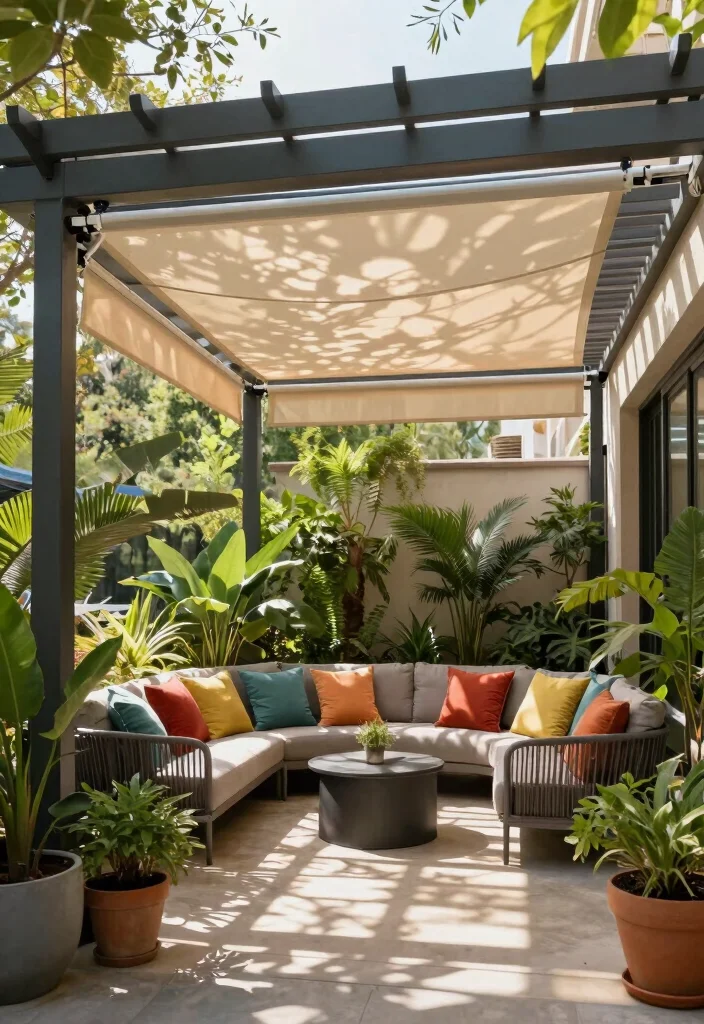 15 Patio Pergola Ideas for Stylish Outdoor Shade 37 15 Patio Pergola Ideas for Stylish Outdoor Shade - 7. Pergola with Retractable Canopy 1