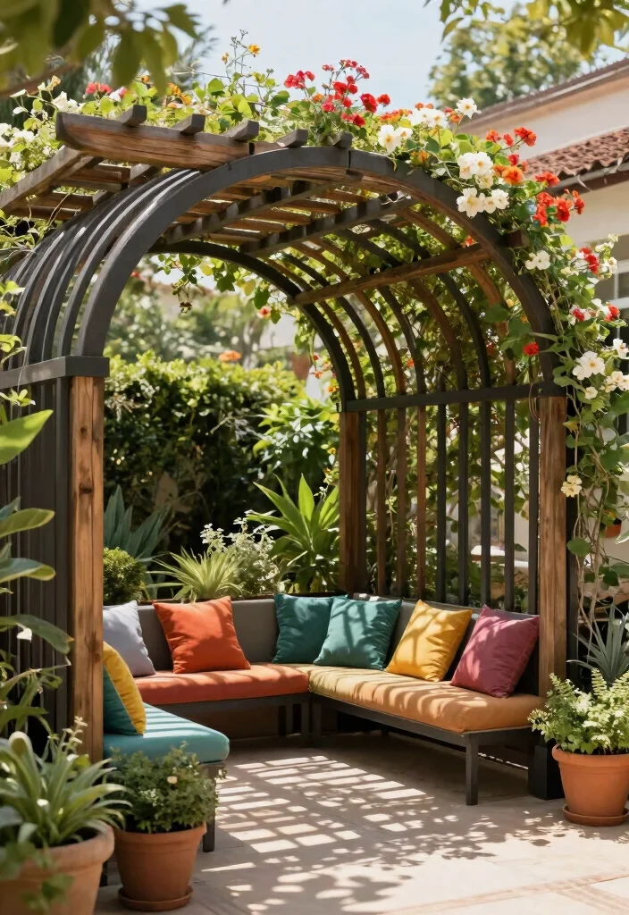 15 Patio Pergola Ideas for Stylish Outdoor Shade 39 15 Patio Pergola Ideas for Stylish Outdoor Shade - 9. Artistic Curved Pergola 1