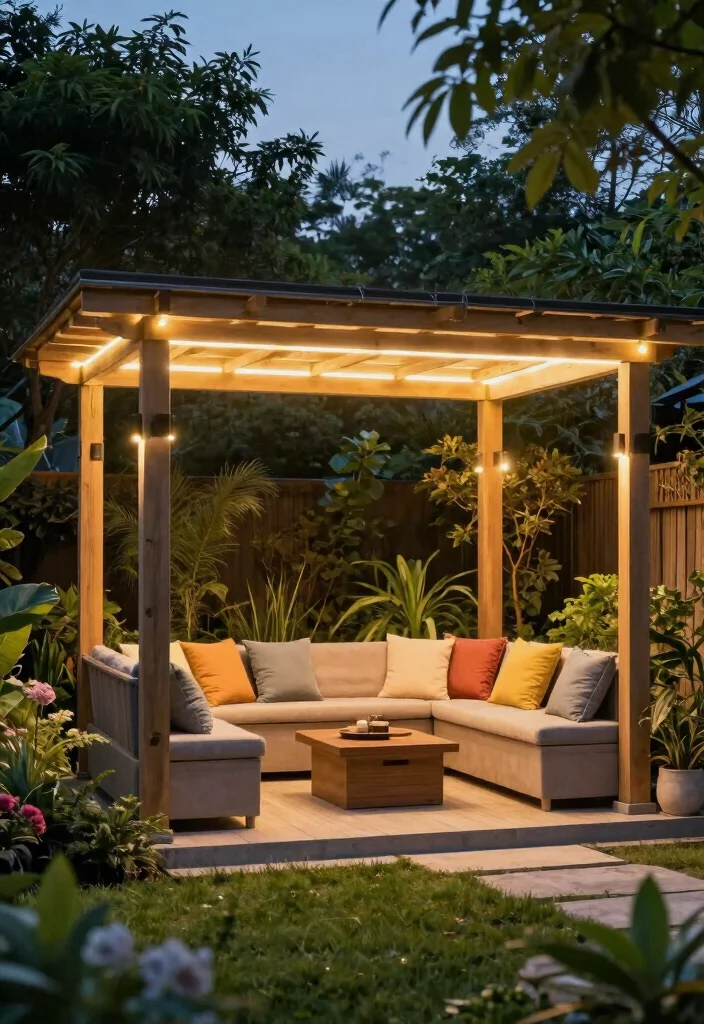 15 Pergola Roofing Ideas That Add Shade & Style 40 15 Pergola Roofing Ideas That Add Shade & Style - 10. Canopy with Built-In LED Lights 1