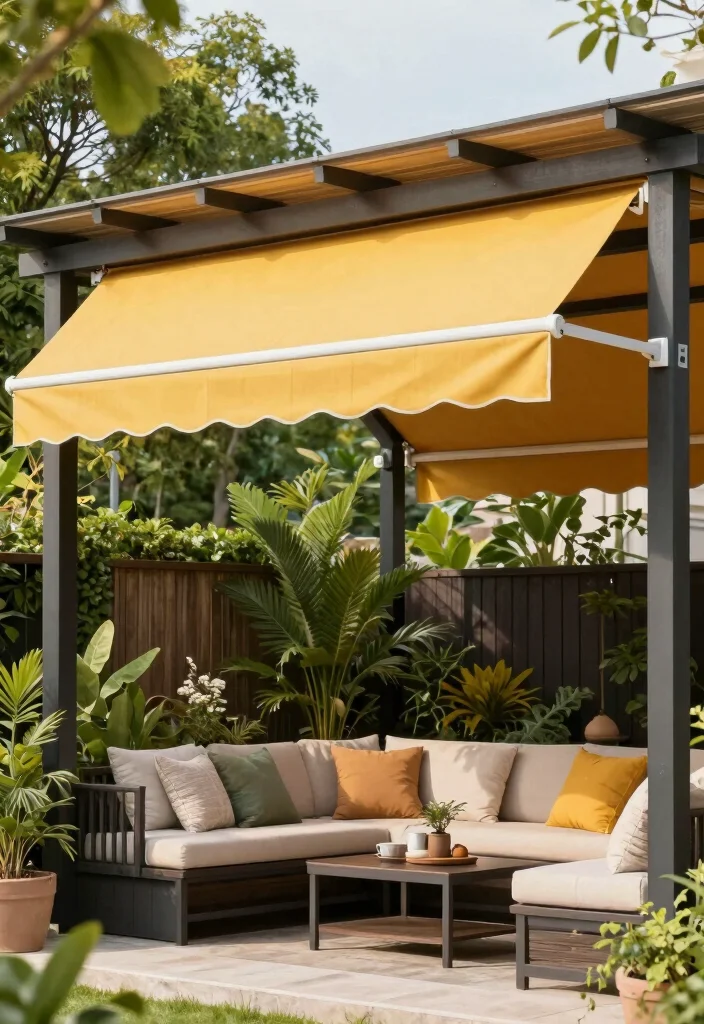15 Pergola Roofing Ideas That Add Shade & Style 41 15 Pergola Roofing Ideas That Add Shade & Style - 11. Awnings for Practical Shade 1