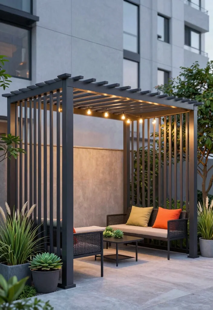 15 Pergola Roofing Ideas That Add Shade & Style 2 15 Pergola Roofing Ideas That Add Shade & Style - 2. Sleek Modern Metal 1