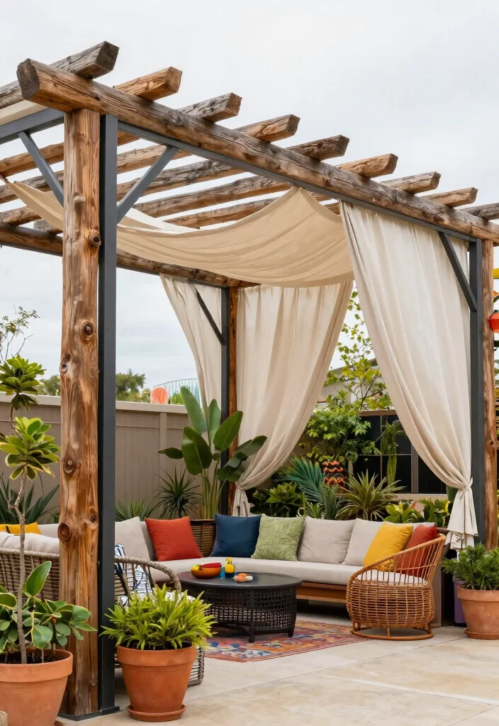 15 Pergola Roofing Ideas That Add Shade & Style 15 15 Pergola Roofing Ideas That Add Shade & Style - 5. Mixed Materials Design 1