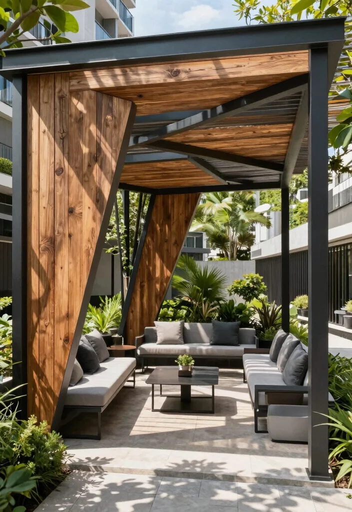 15 Pergola Roofing Ideas That Add Shade & Style 16 15 Pergola Roofing Ideas That Add Shade & Style - 6. Geometric Overhead Panels 1
