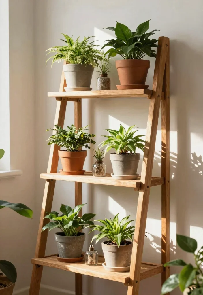 15 Terrace Storage Ideas That Maximize Small Spaces 16 15 Terrace Storage Ideas That Maximize Small Spaces - 6. Ladder Shelves for Plant Display 1