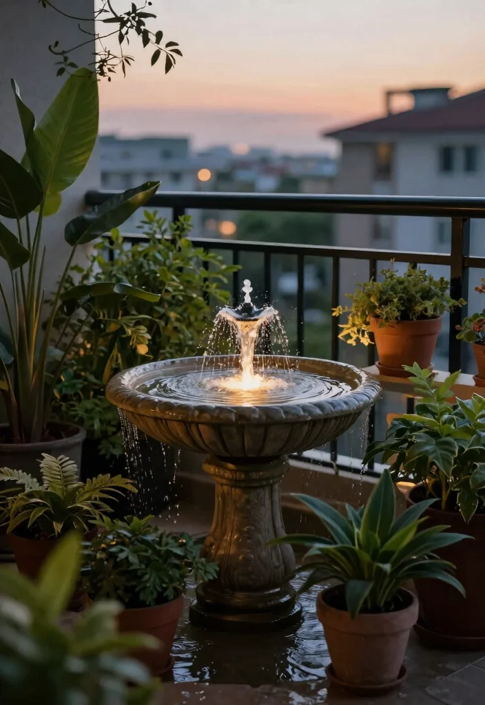 16 Balcony Decor Ideas for Apartments That Look Pinterest Perfect - 7. Tranquil Water Feature 1