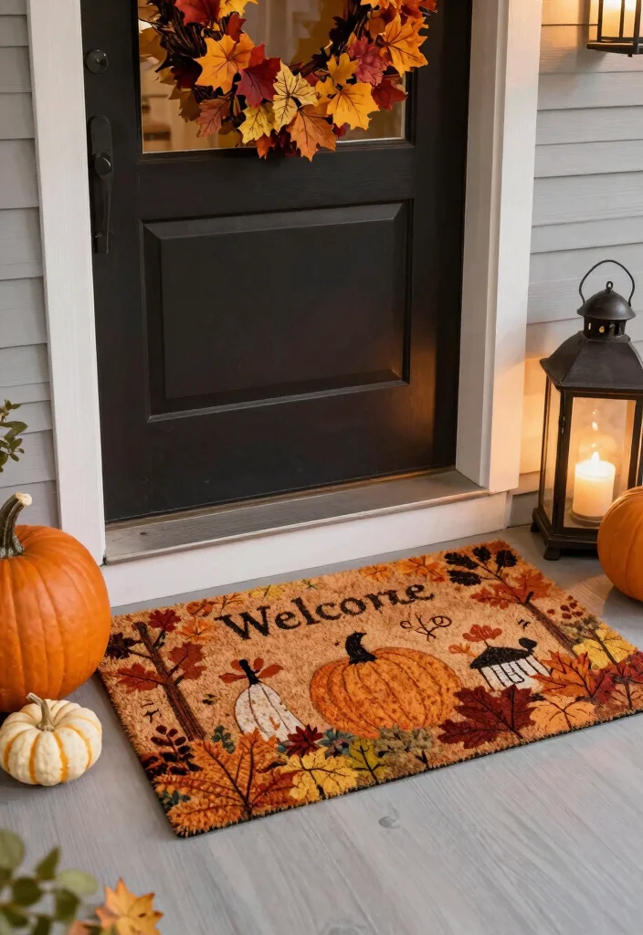 16 Cheap Fall Porch Decor Ideas That Look Luxe 26 16 Cheap Fall Porch Decor Ideas That Look Luxe - 6. Seasonal Welcome Mat 1