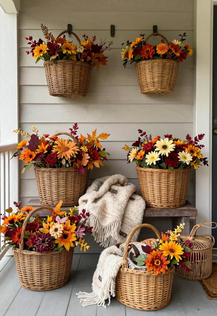 16 Cheap Fall Porch Decor Ideas That Look Luxe 37 16 Cheap Fall Porch Decor Ideas That Look Luxe - 7. Vintage Baskets 1