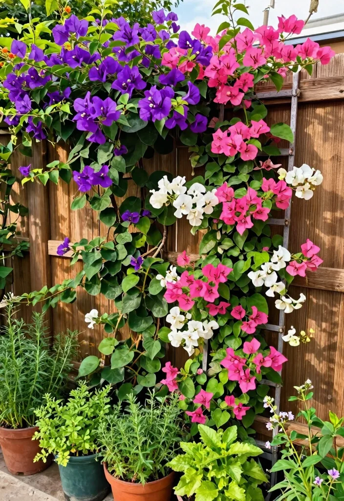 16 Colorful Backyard Ideas That Make Your Outdoor Space Pop 1 16 Colorful Backyard Ideas That Make Your Outdoor Space Pop - 1. Vertical Gardening with Colorful Climbing Plants 1