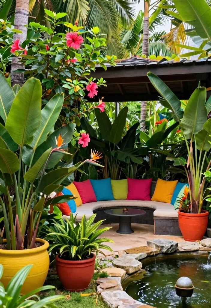 16 Colorful Backyard Ideas That Make Your Outdoor Space Pop 41 16 Colorful Backyard Ideas That Make Your Outdoor Space Pop - 11. Theming with Color: Tropical Garden 1